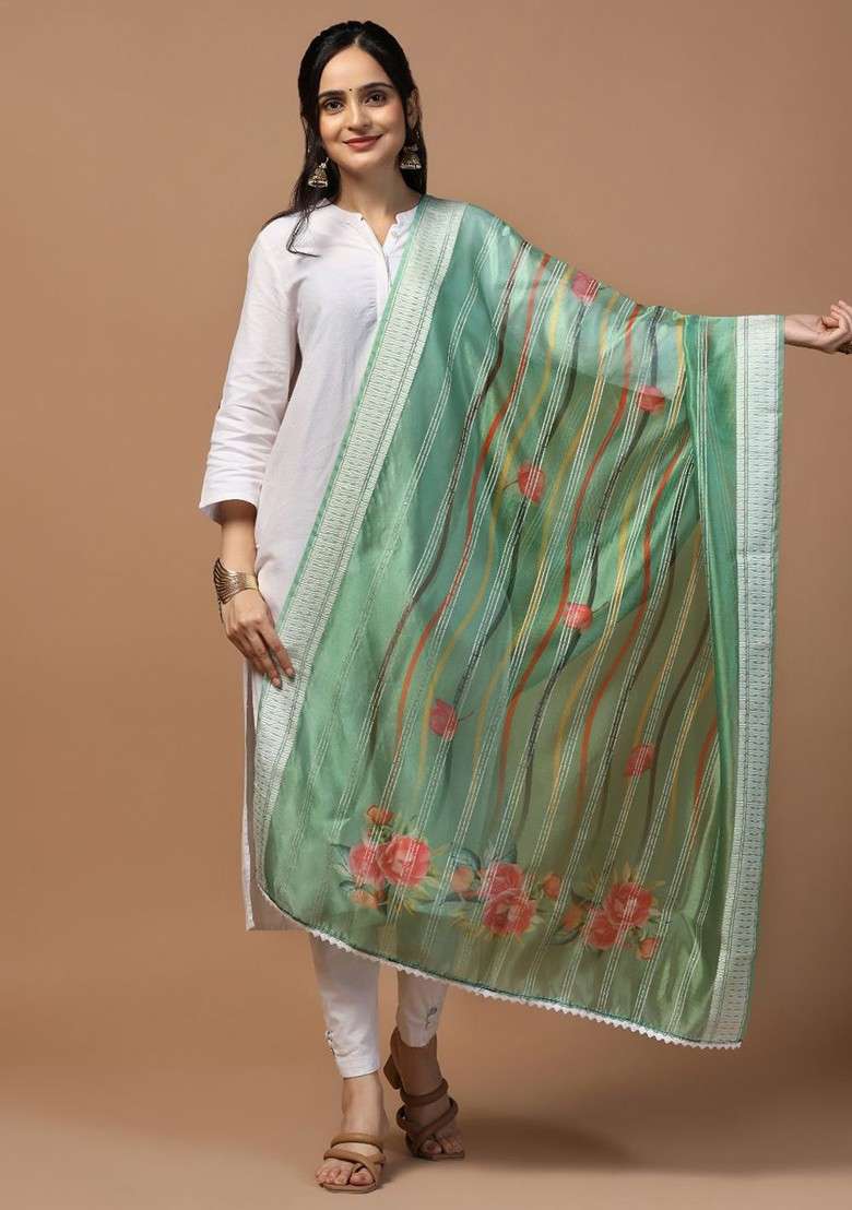 Ethnic Motifs Printed Organza Dupatta - Indya