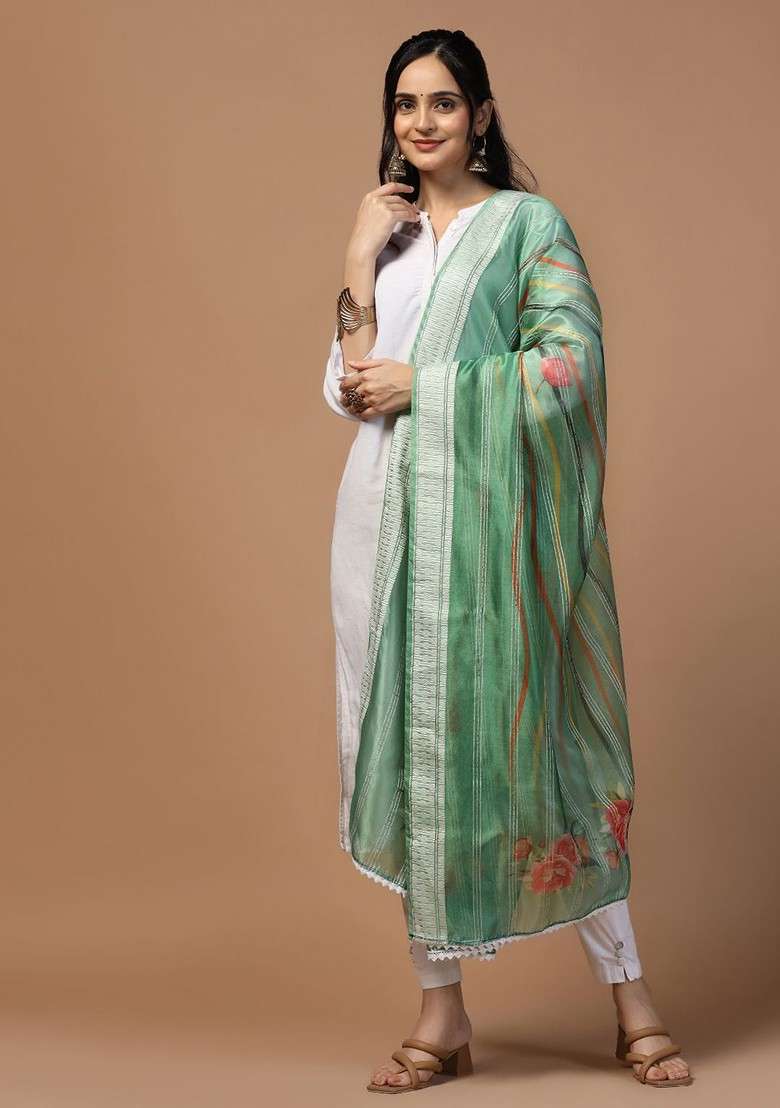 Ethnic Motifs Printed Organza Dupatta - Indya