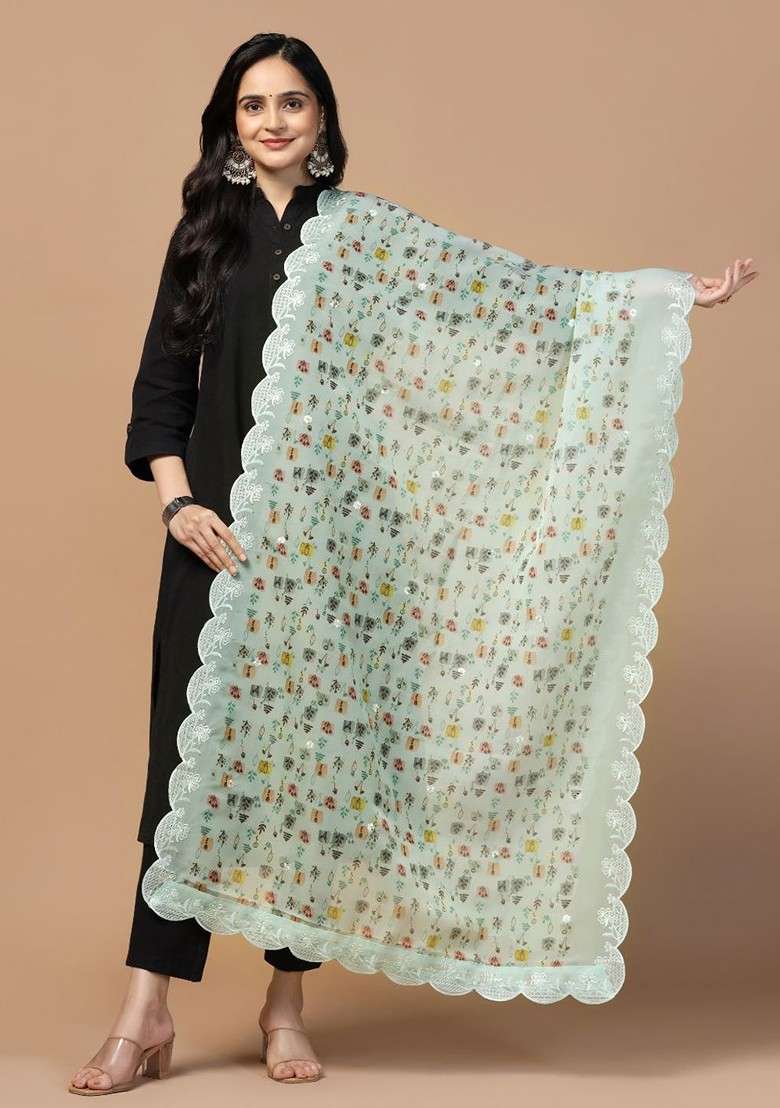 Floral Printed Organza Dupatta - Indya
