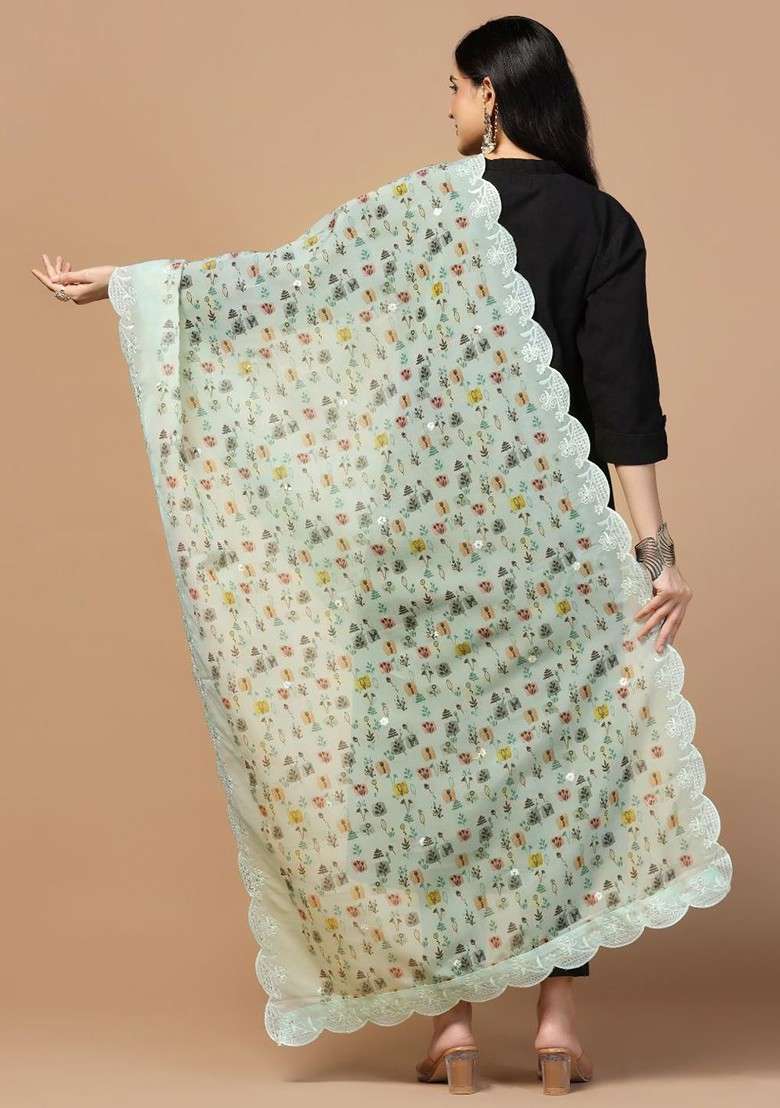 Floral Printed Organza Dupatta - Indya