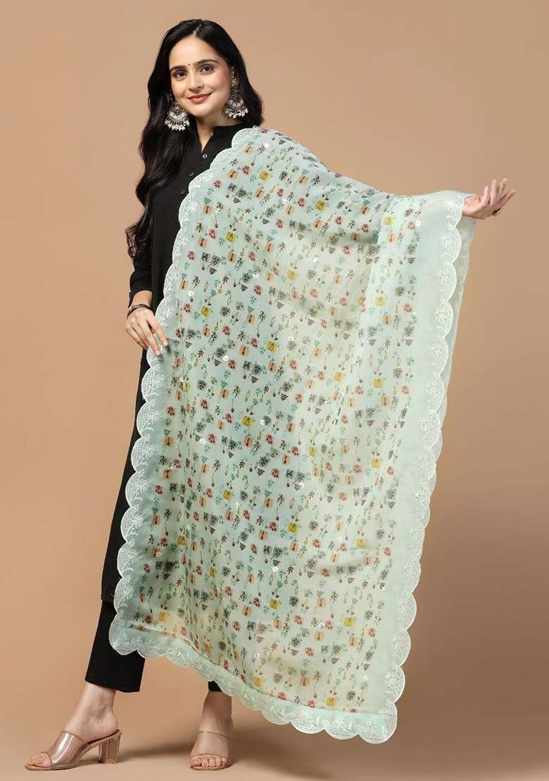 Floral Printed Organza Dupatta - Indya