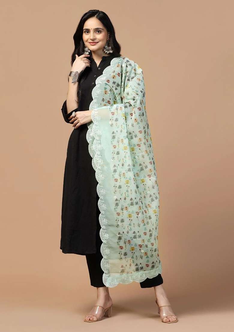 Floral Printed Organza Dupatta - Indya
