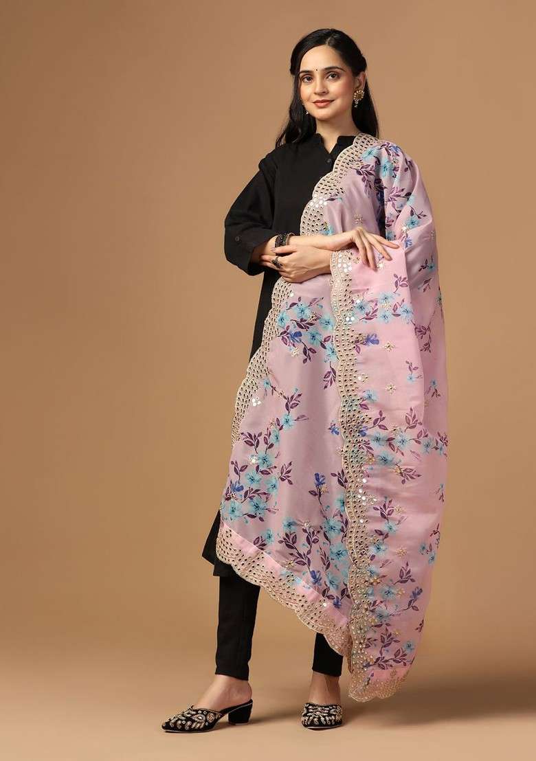 Floral Printed Organza Dupatta - Indya