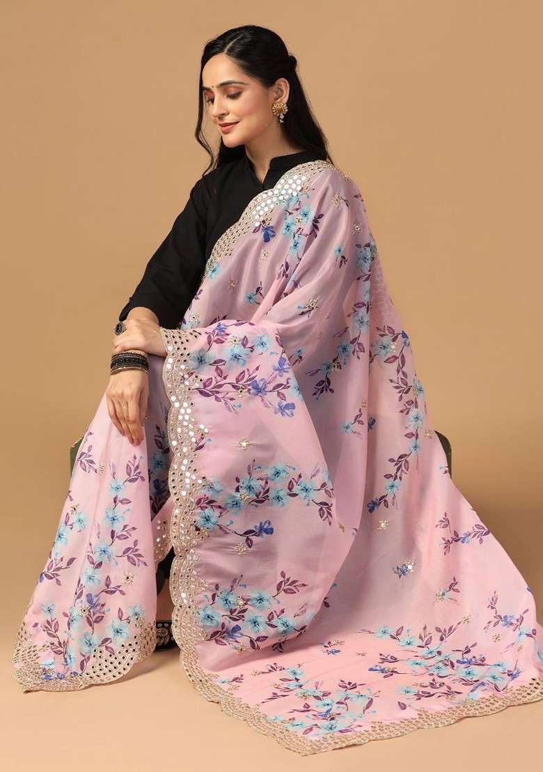 Floral Printed Organza Dupatta - Indya