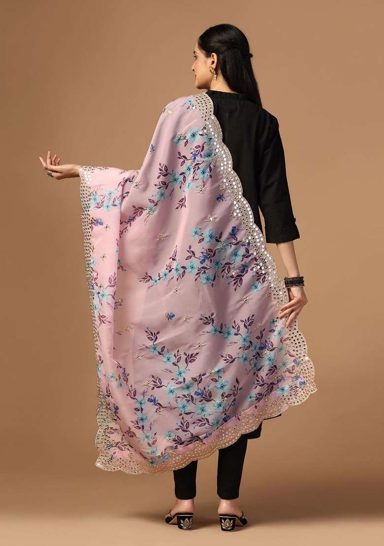 Floral Printed Organza Dupatta - Indya