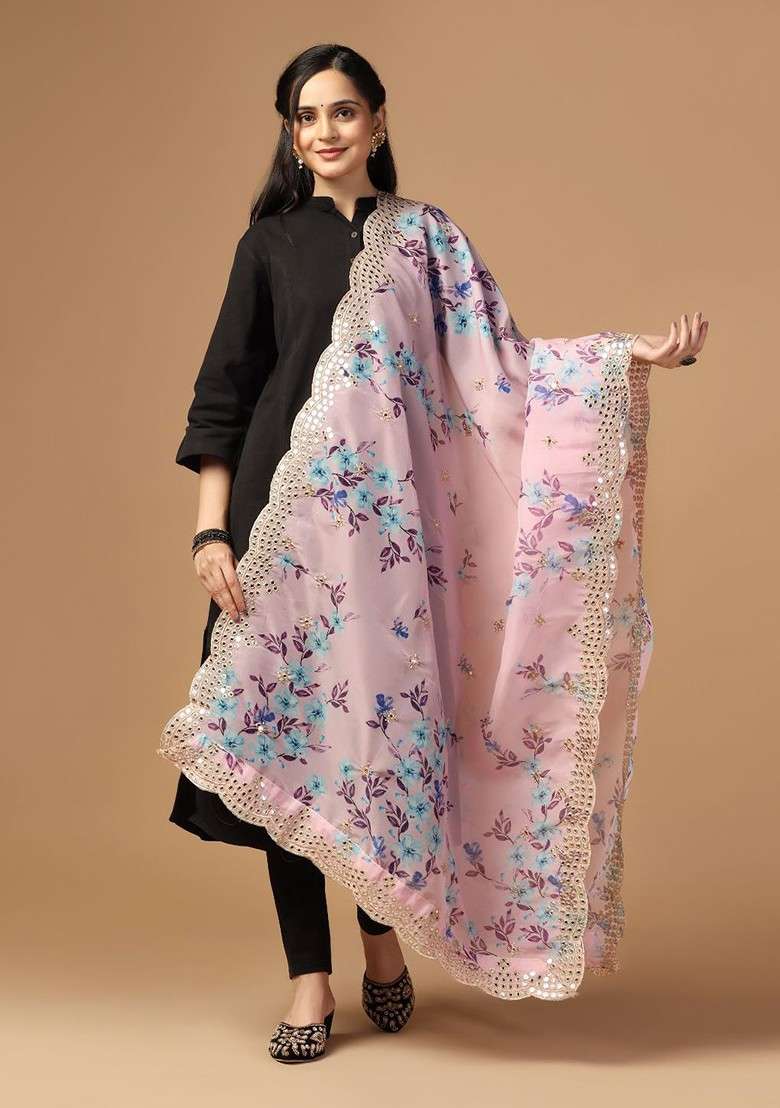 Floral Printed Organza Dupatta - Indya