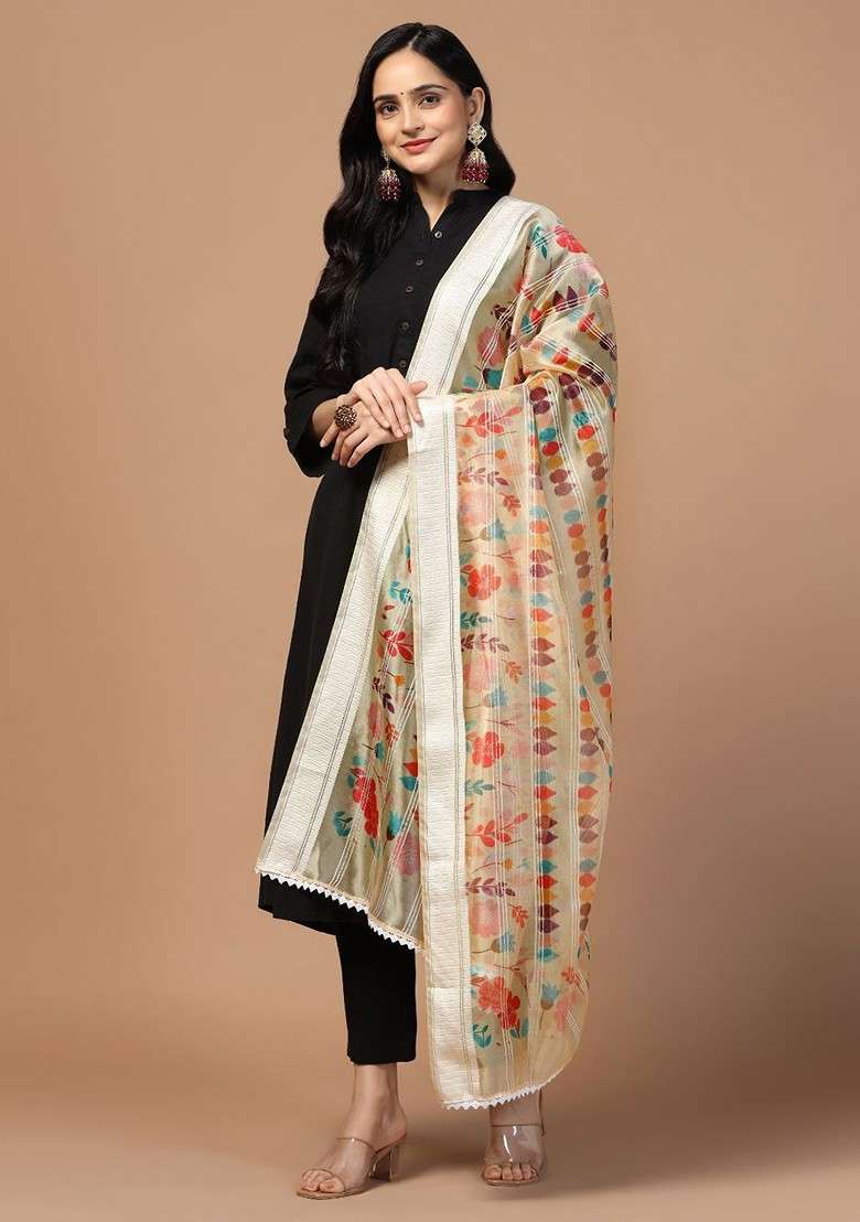 Floral Printed Organza Dupatta - Indya