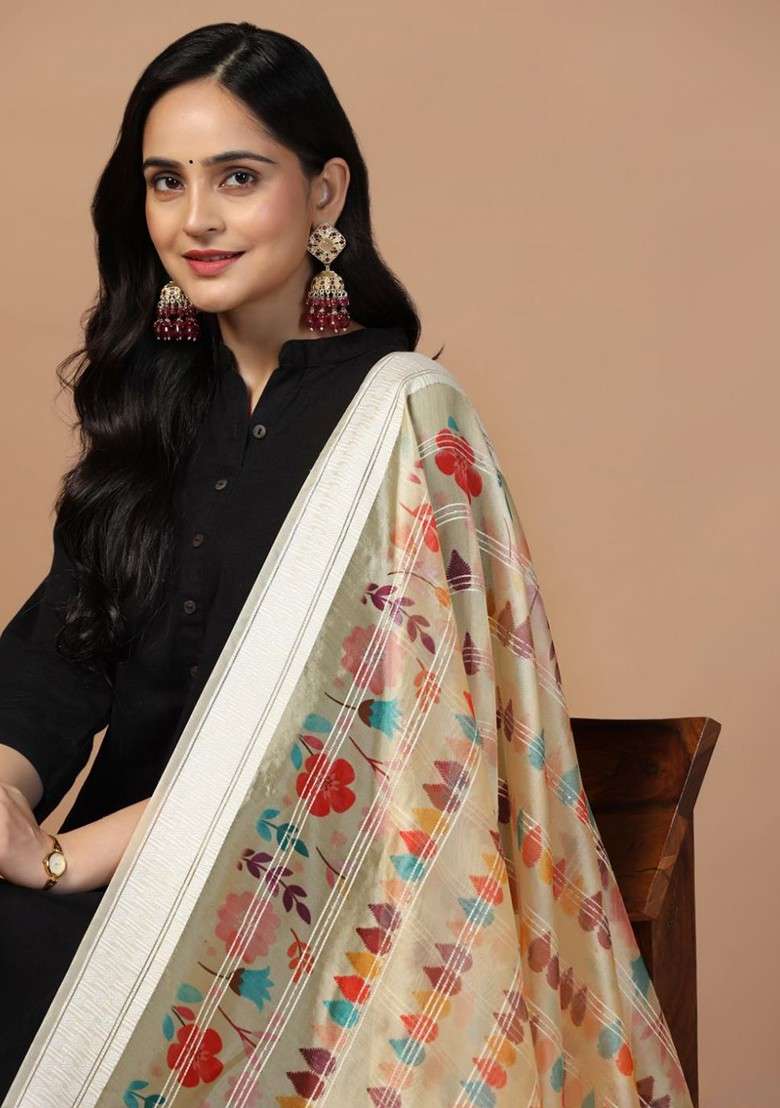 Floral Printed Organza Dupatta - Indya