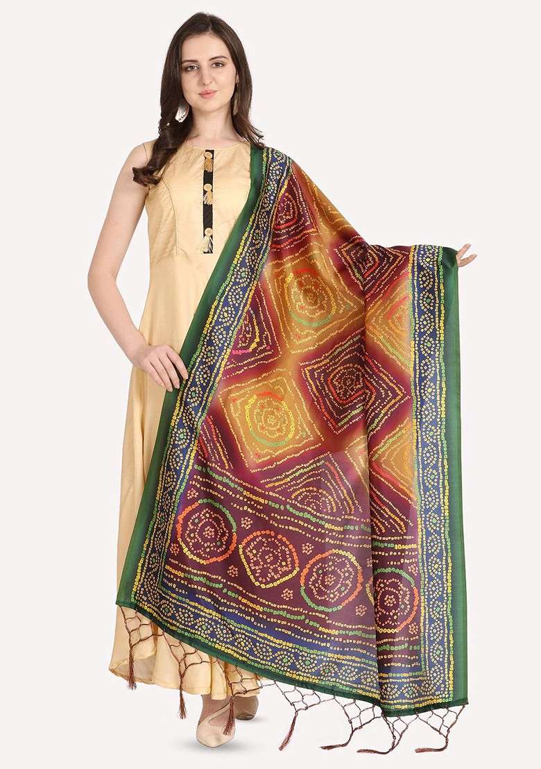 Ethnic Motifs Digital Printed Assam Silk Dupatta - Indya