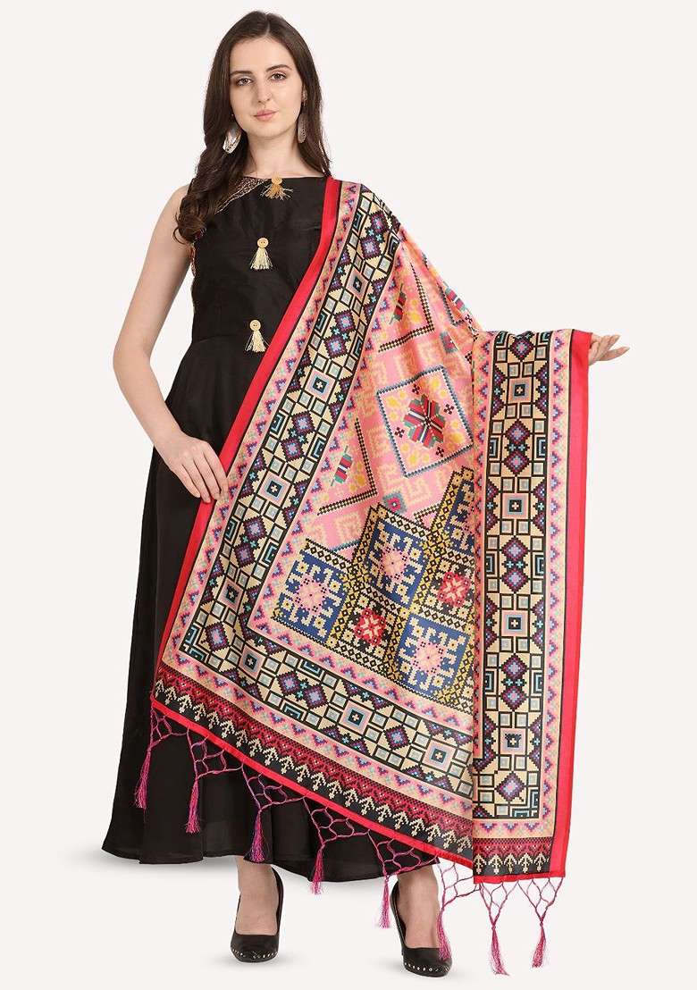 Geometric Digital Printed Assam Silk Dupatta - Indya