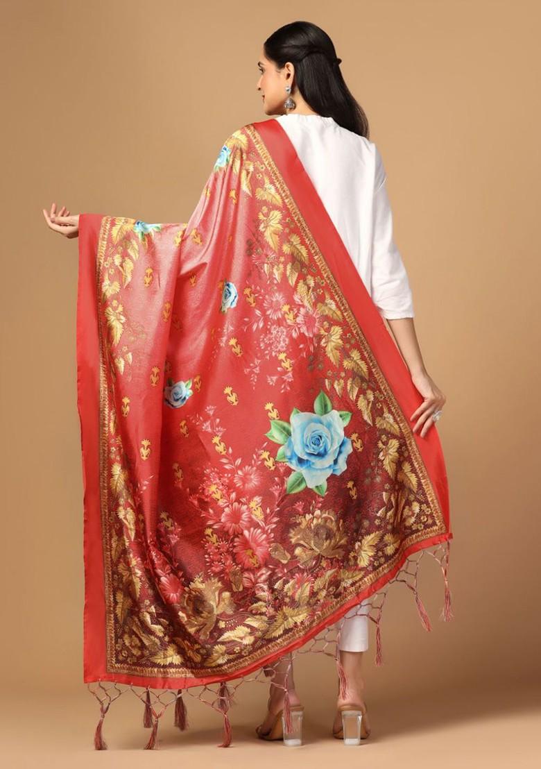 Floral Printed Assam Silk Dupatta