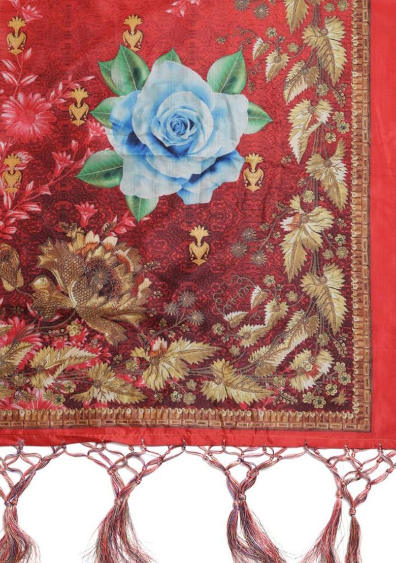 Floral Printed Assam Silk Dupatta