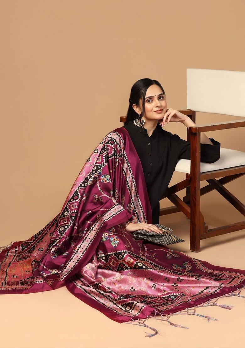 Floral Printed Assam Silk Dupatta