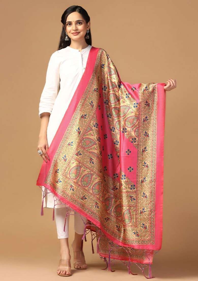 Ethnic Motifs Printed Assam Silk Dupatta - Indya