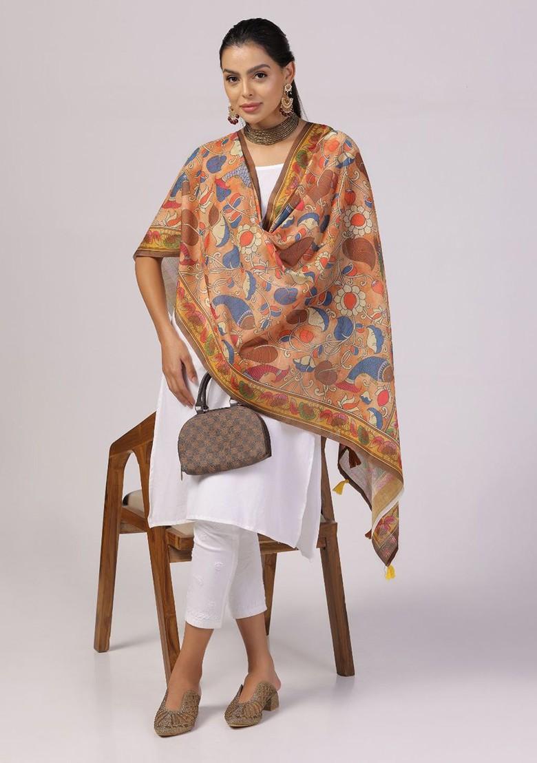 Floral Printed Zari Dupatta