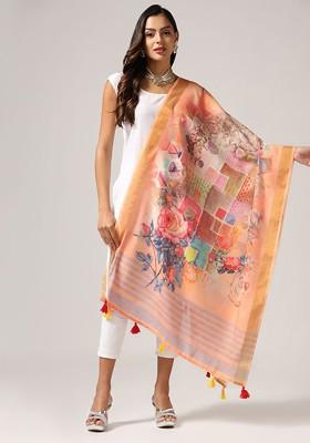 Floral Printed Zari Dupatta