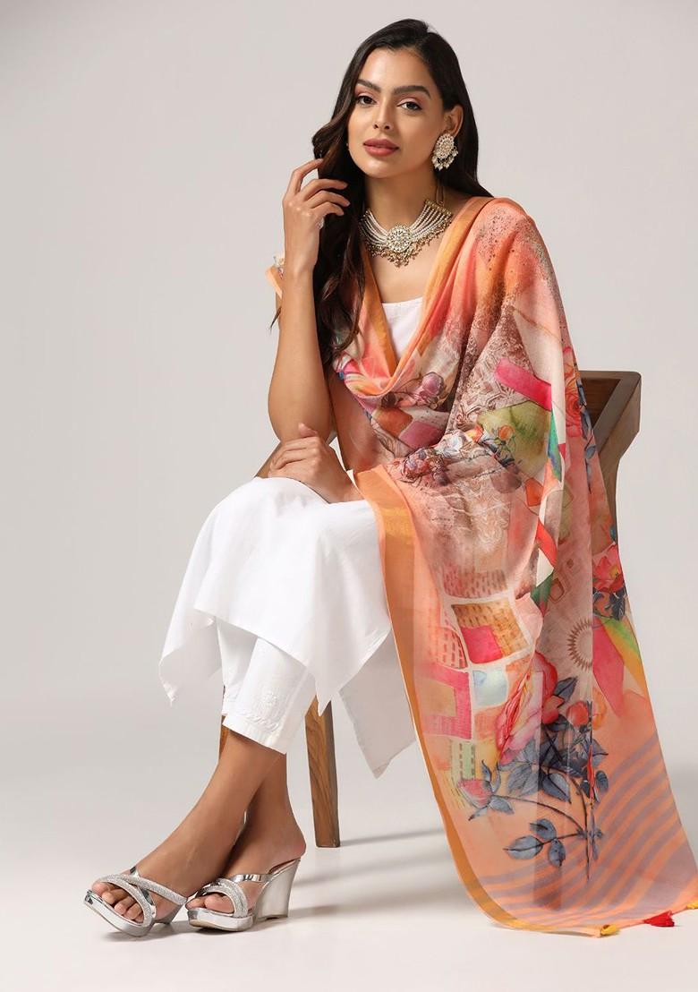 Floral Printed Zari Dupatta