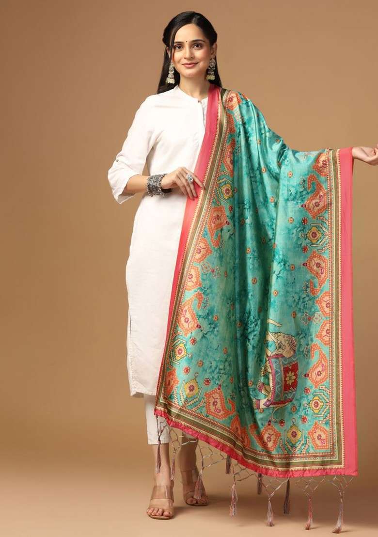 Ethnic Motifs Digital Printed Assam Silk Dupatta - Indya