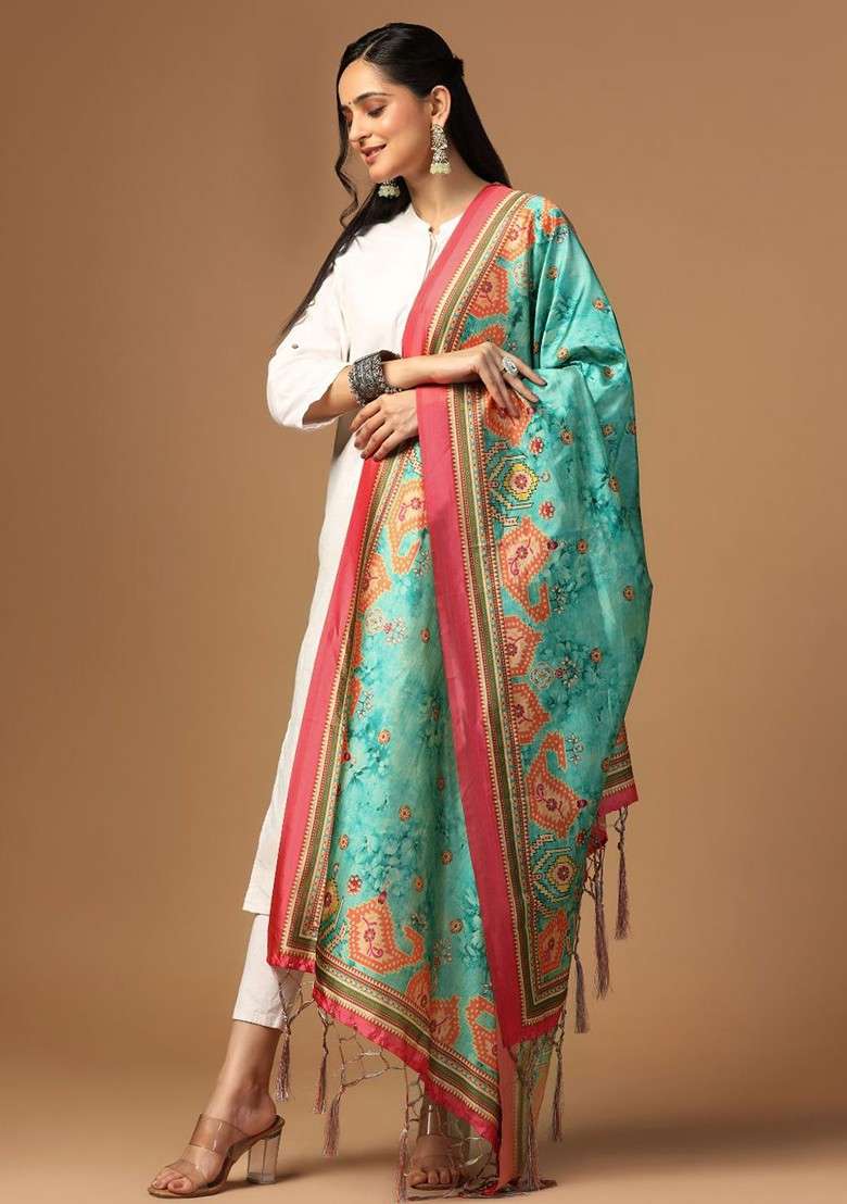 Ethnic Motifs Digital Printed Assam Silk Dupatta - Indya