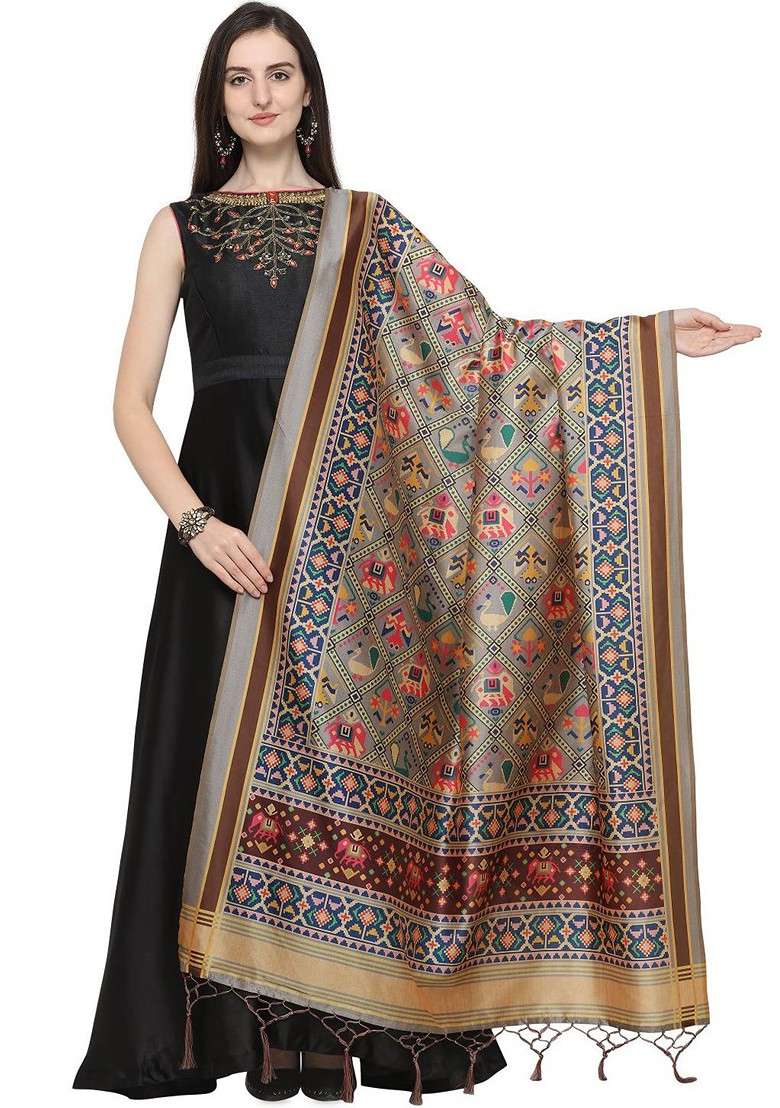 Ethnic Motifs Digital Printed Assam Silk Dupatta - Indya