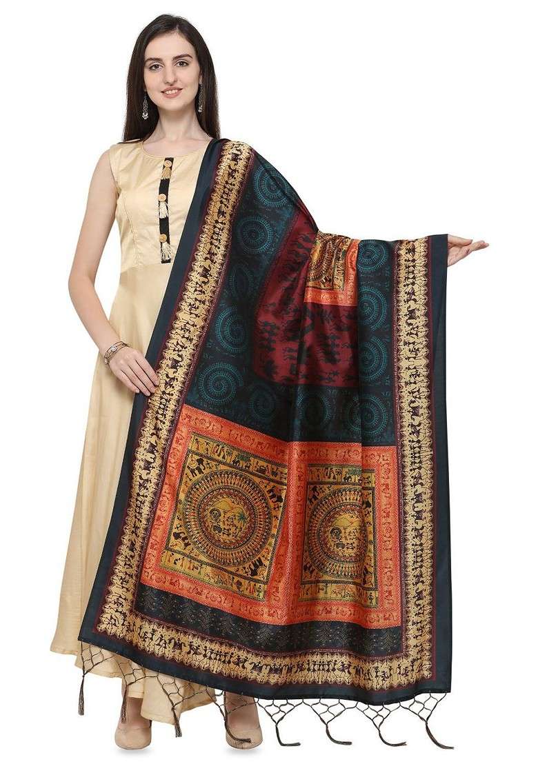 Ethnic Motifs Printed Assam Silk Tasselled Dupatta - Indya
