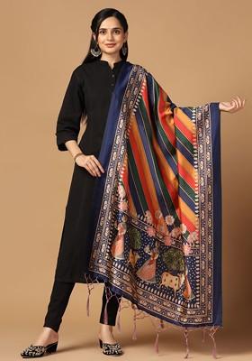 Ethnic Motifs Printed Assam Silk Tasselled Dupatta