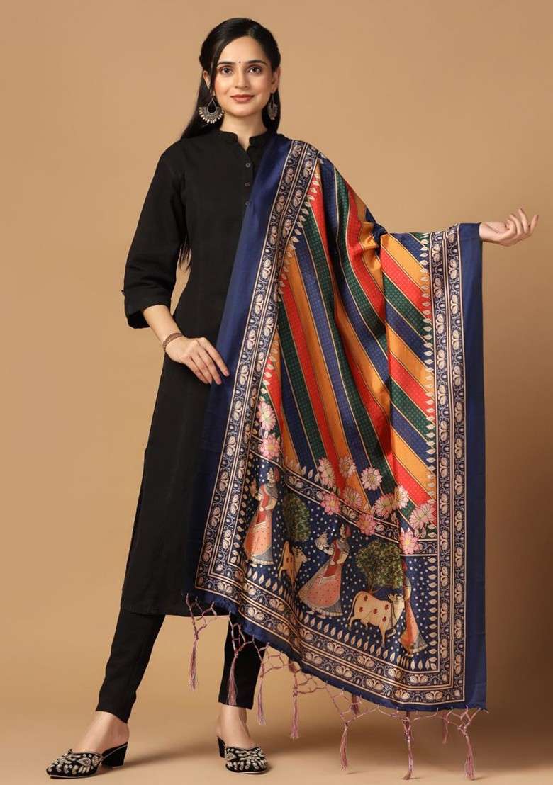 Ethnic Motifs Printed Assam Silk Tasselled Dupatta - Indya