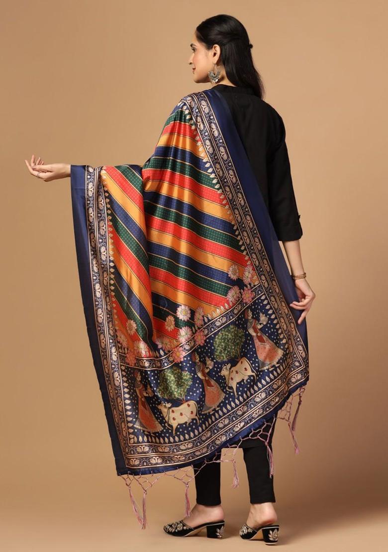 Ethnic Motifs Printed Assam Silk Tasselled Dupatta