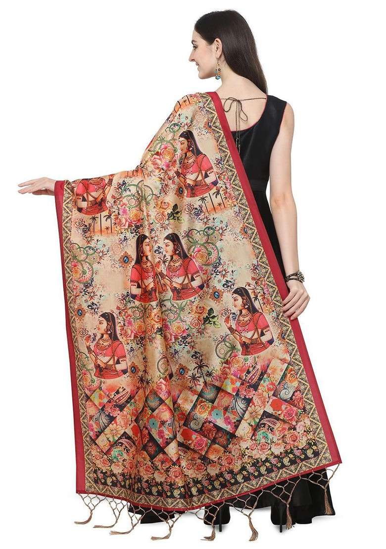 Ethnic Motifs Printed Assam Silk Tasselled Dupatta - Indya