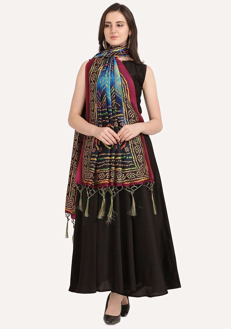 Ethnic Motifs Printed Assam Silk Tasselled Dupatta - Indya