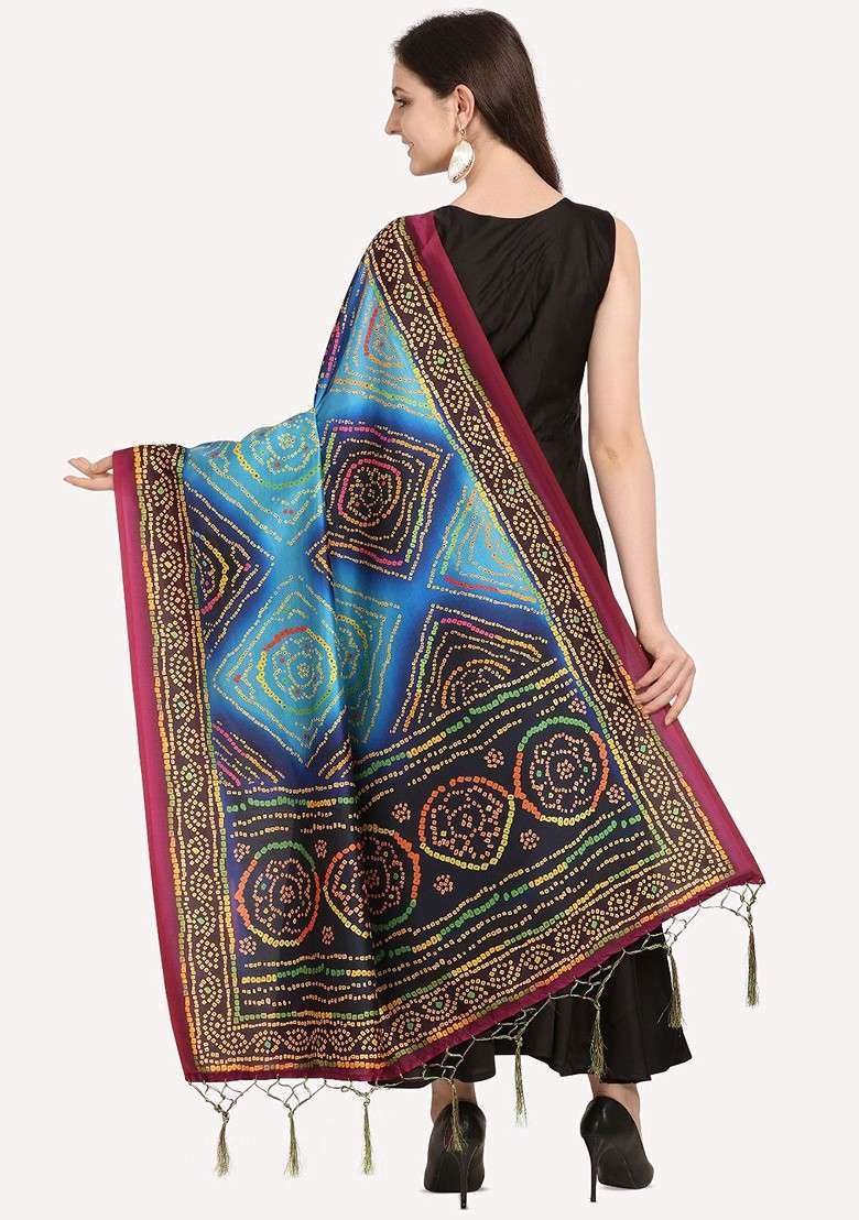 Ethnic Motifs Printed Assam Silk Tasselled Dupatta - Indya