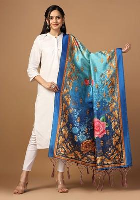 Floral Printed Silk Dupatta