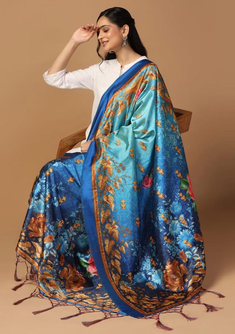Floral Printed Silk Dupatta