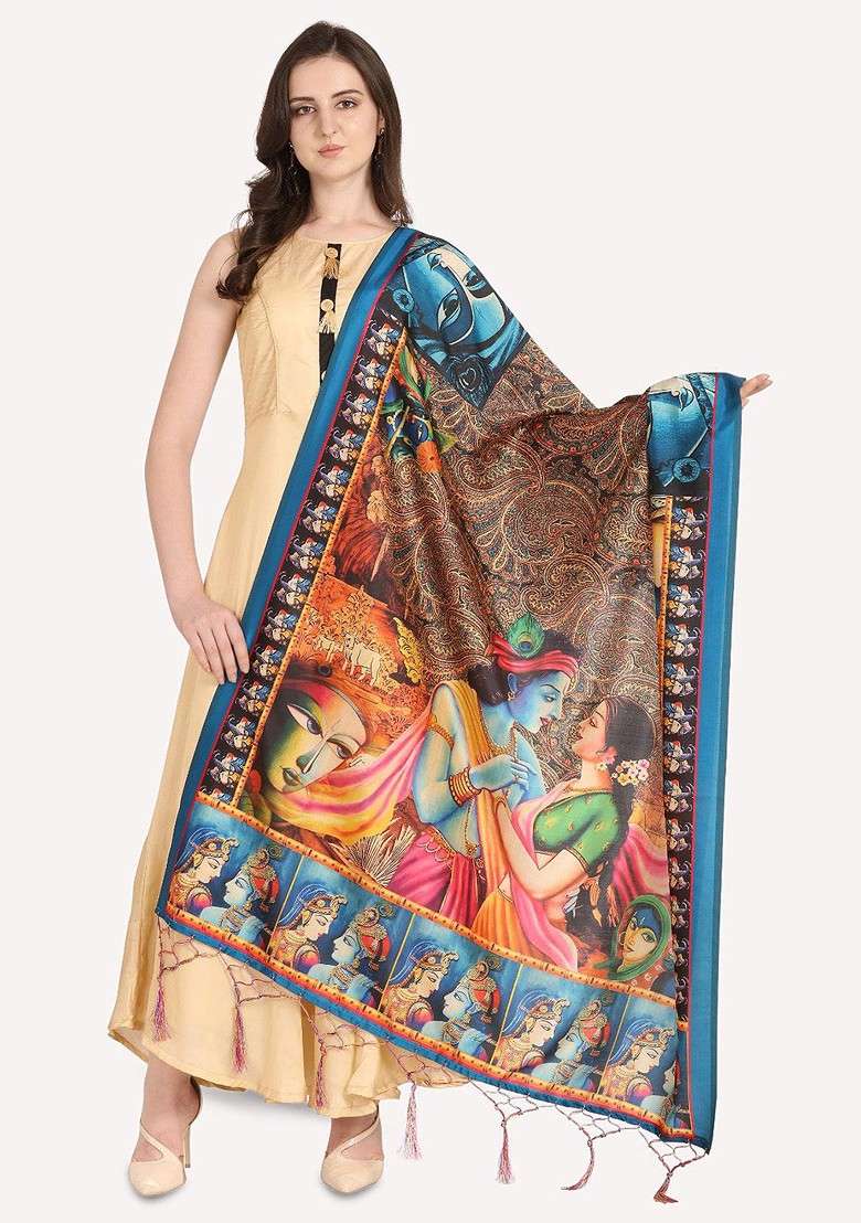 Ethnic Motifs Printed Silk Dupatta - Indya