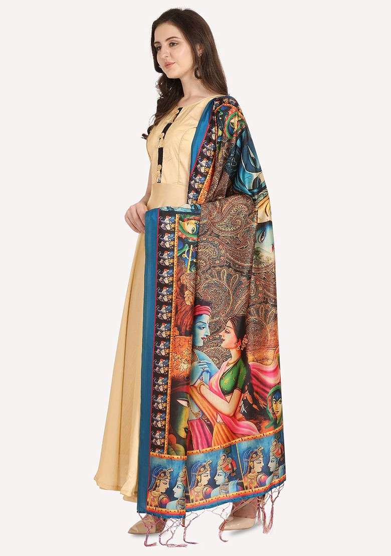 Ethnic Motifs Printed Silk Dupatta - Indya