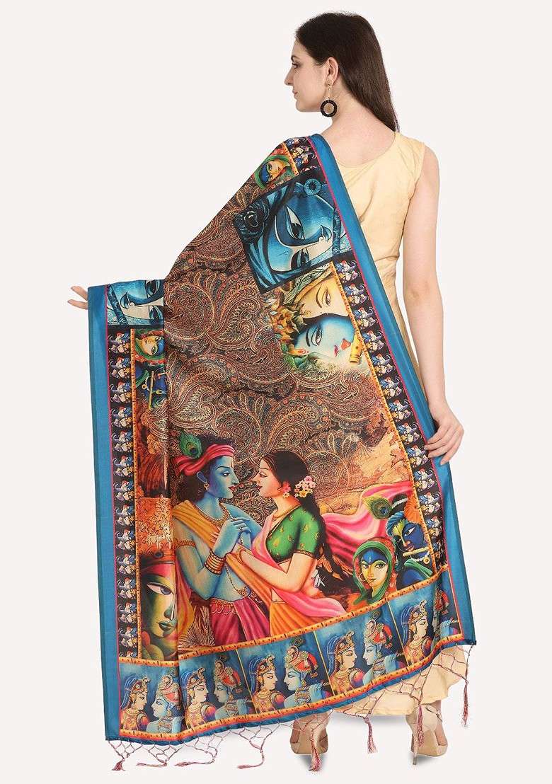 Ethnic Motifs Printed Silk Dupatta - Indya
