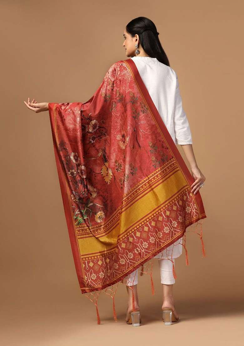 Ethnic Motifs Printed Silk Dupatta - Indya