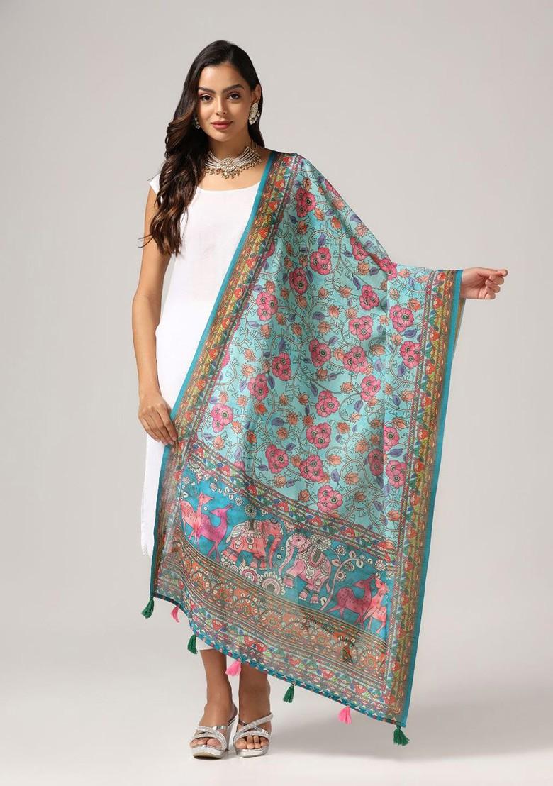 Ethnic Motifs Printed Linen Zari Dupatta
