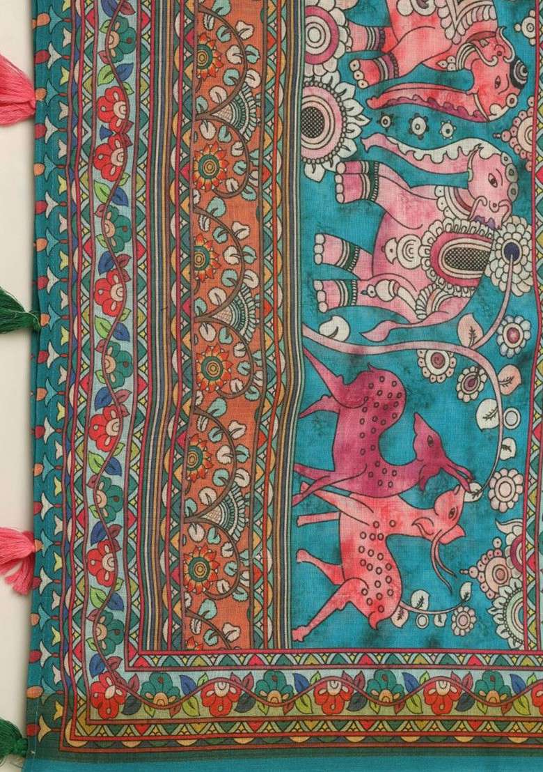 Ethnic Motifs Printed Linen Zari Dupatta - Indya