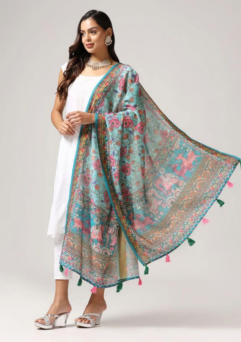 Ethnic Motifs Printed Linen Zari Dupatta
