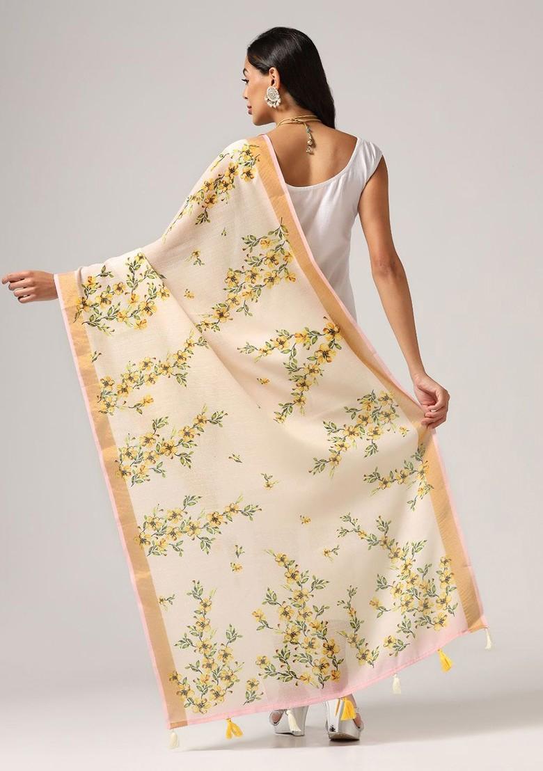 Ethnic Motifs Printed Linen Zari Dupatta