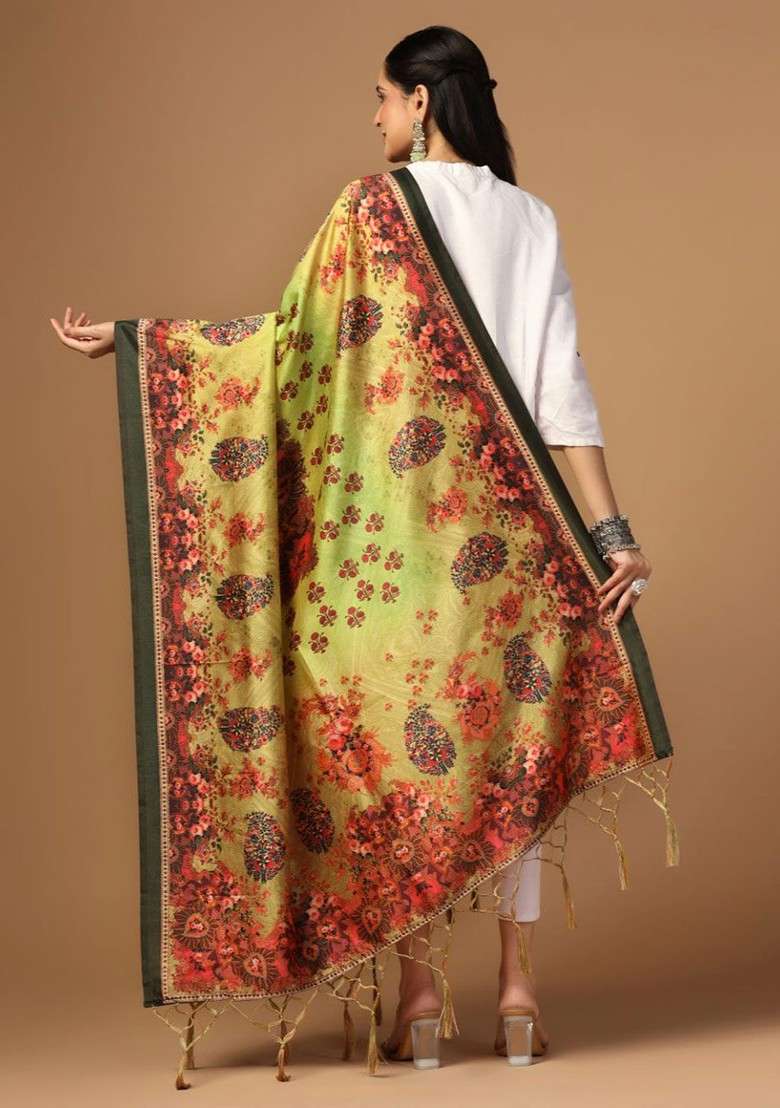 Printed Assam Silk Dupatta - Indya