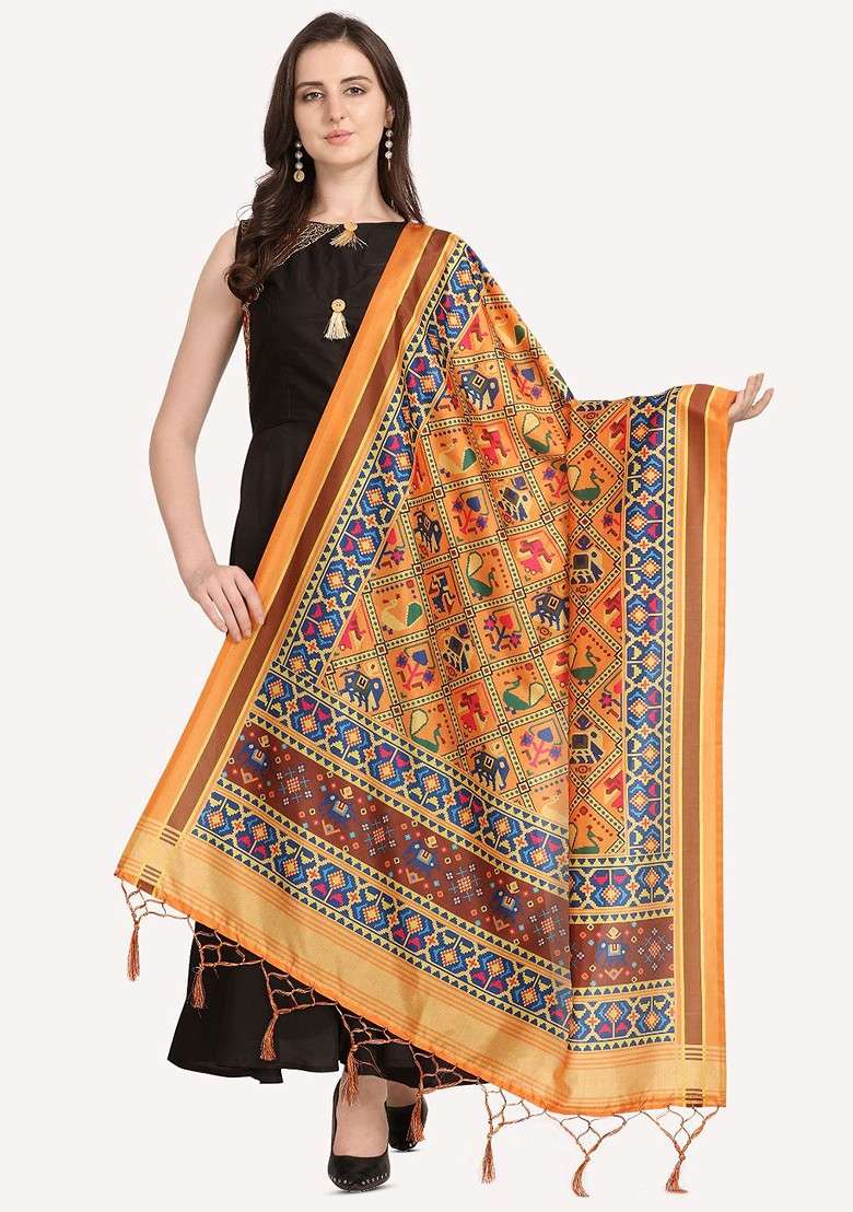 Ethnic Motifs Digital Printed Assam Silk Dupatta - Indya