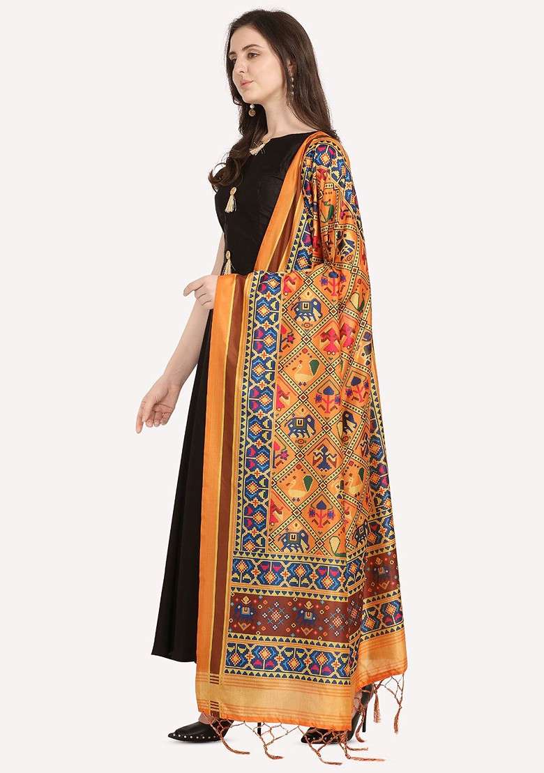 Ethnic Motifs Digital Printed Assam Silk Dupatta - Indya