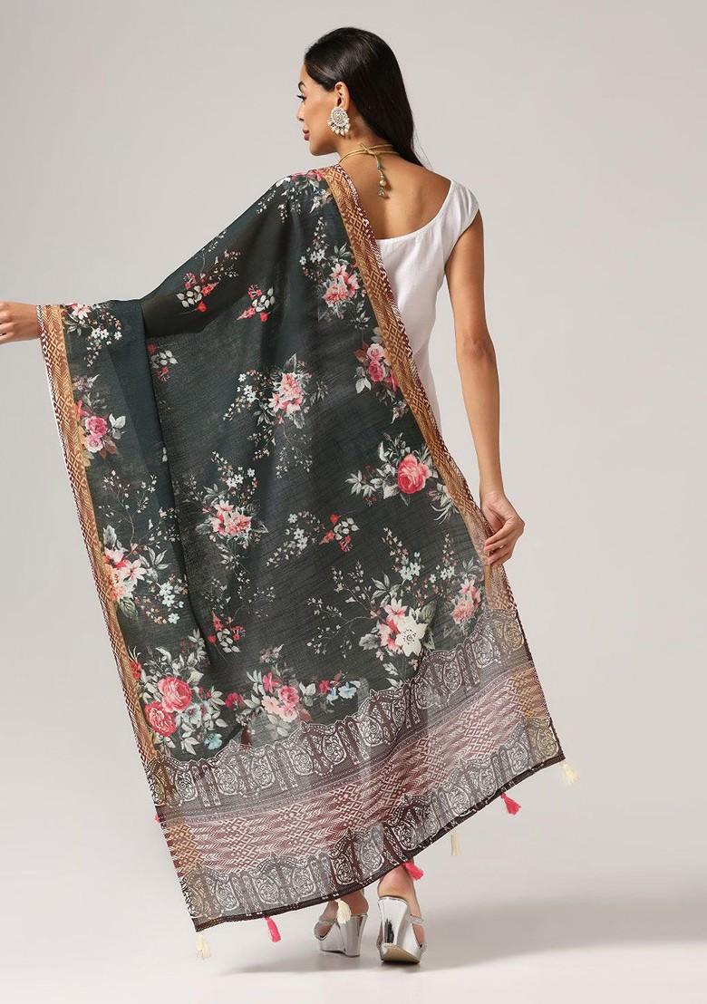 Floral Printed Linen Dupatta
