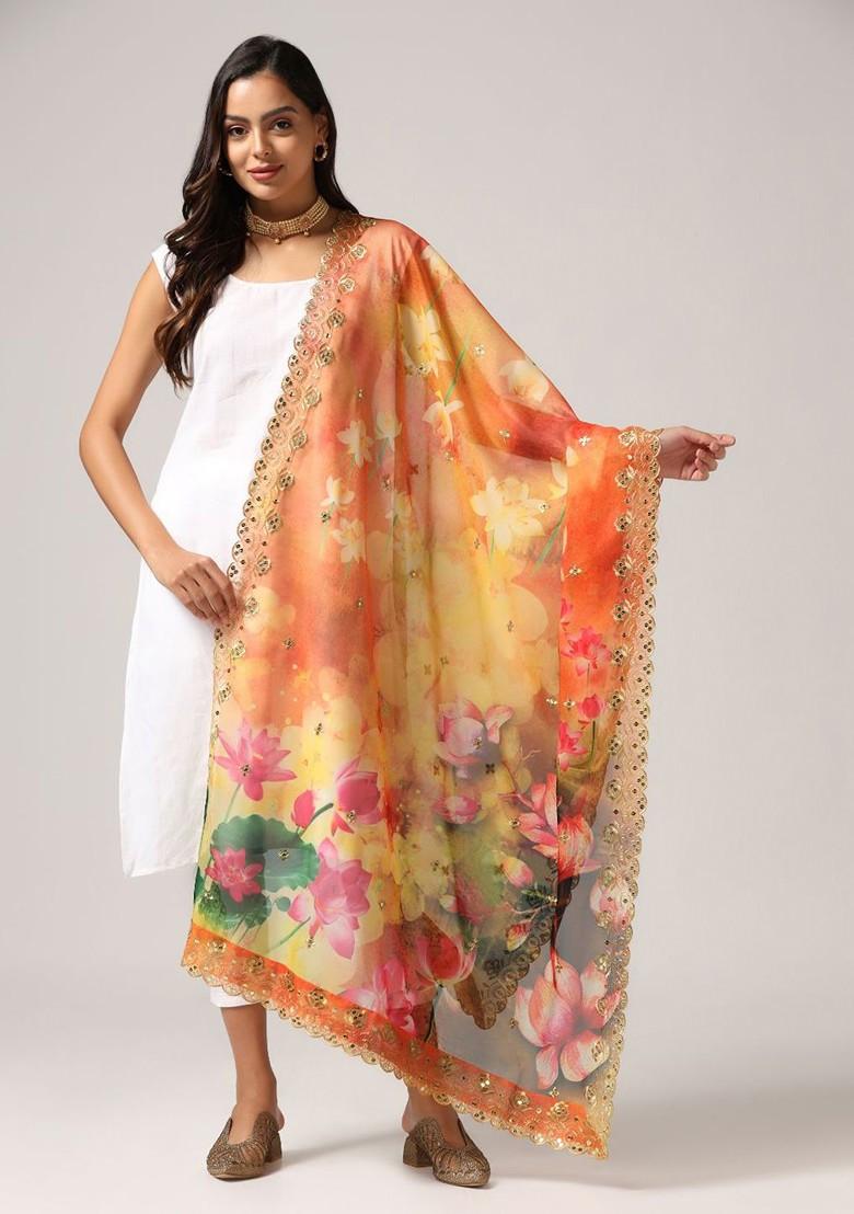 Floral Digital Printed Organza Dupatta