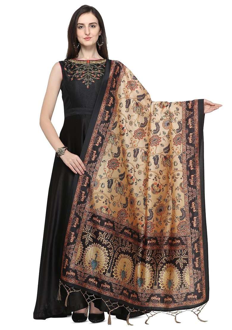 Ethnic Motifs Printed Silk Dupatta - Indya
