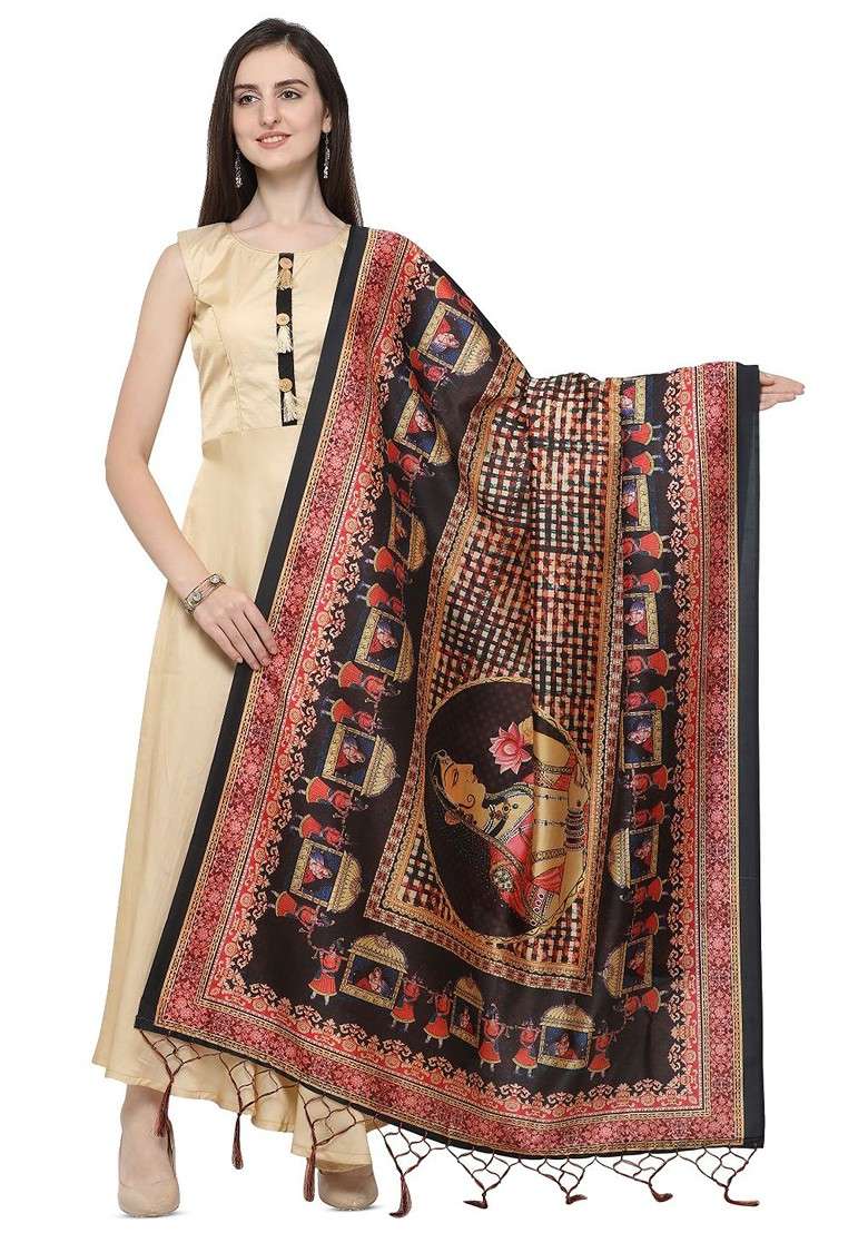 Ethnic Motifs Printed Silk Dupatta - Indya