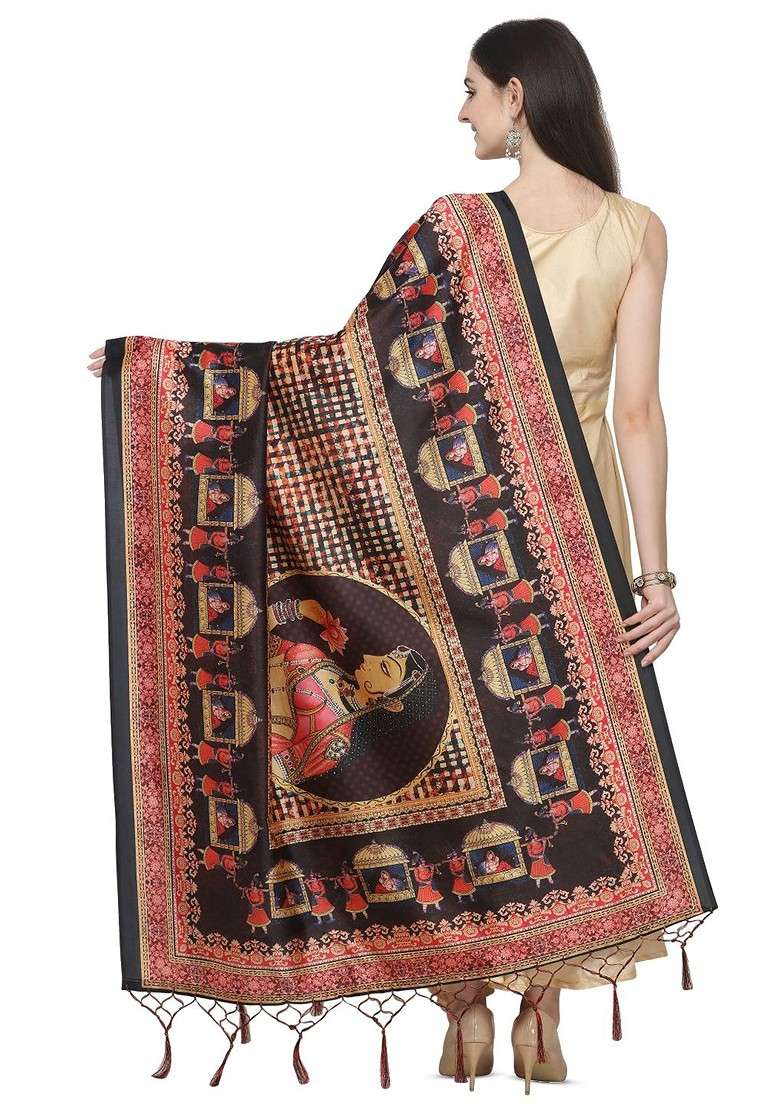 Ethnic Motifs Printed Silk Dupatta - Indya