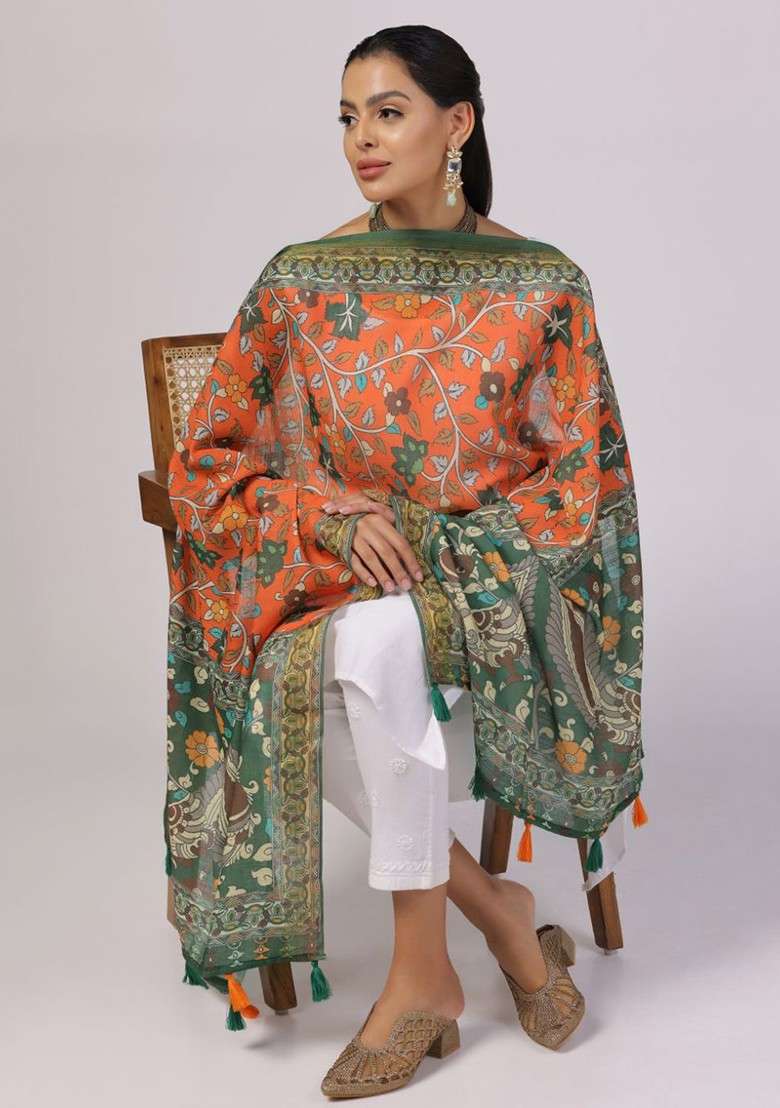 Ethnic Motifs Printed Tasselled Dupatta - Indya